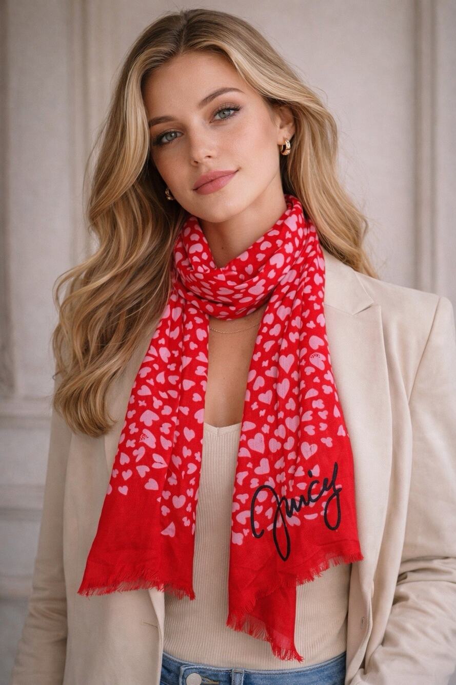 Juicy Couture Heart Long Scarf Red Pink Y2K Coquette Valentine Barbiecore Fun